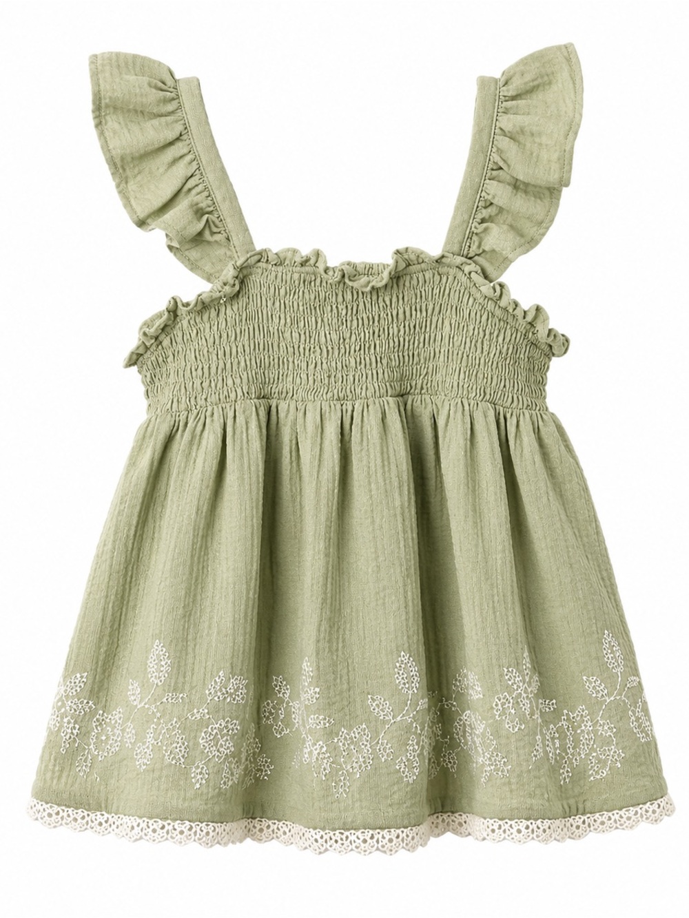 Rachel Zoe Smocked Ruffle-Shoulder Dress in Sage Green Medium 7/8 boho top